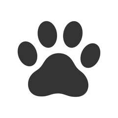 Simple black silhouette of a paw print on a white background, ideal for pet-related designs