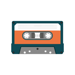 Fototapeta premium Vintage audio cassette tape with a vibrant orange design, isolated on a clean background