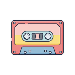 Fototapeta premium Vintage audio cassette tape with colorful design, isolated on white background for retro music themes