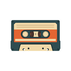 Naklejka premium Vintage audio cassette tape with orange and teal design, isolated on white background