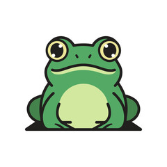 Fototapeta premium A cartoon-style green frog sitting on a flat surface with a simple background