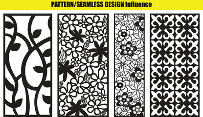 Four and seamless floral and leaf patterns on background