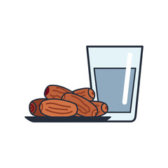 A glass of water beside dates