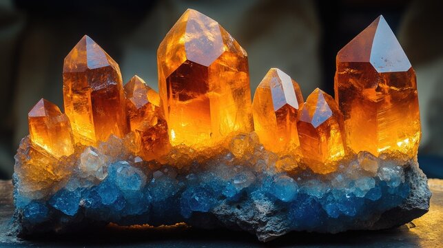 Rare orange and blue mineral crystals