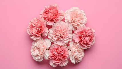 A bouquet of pink and white flowers on a pink background