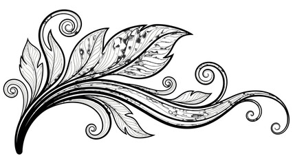 Fototapeta premium Elegant black and white floral design with swirling leaves and tendrils.