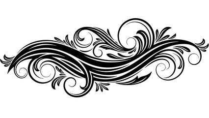 Elegant black and white swirling floral decorative element.