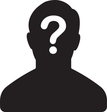 Black silhouette of a man with a question mark for a head
