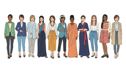Obraz premium Diverse group of women standing together showcasing different styles and outfits