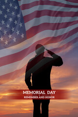 United States of America Memorial day card with flag and military man