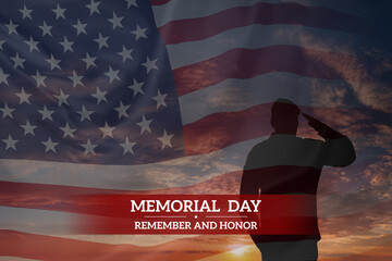 United States of America Memorial day card with flag and military man