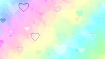 Pastel hearts on rainbow background