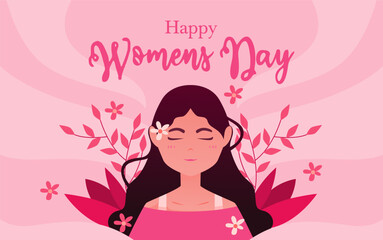 Happy Women&rsquo;s Day illustration banner with floral elements.