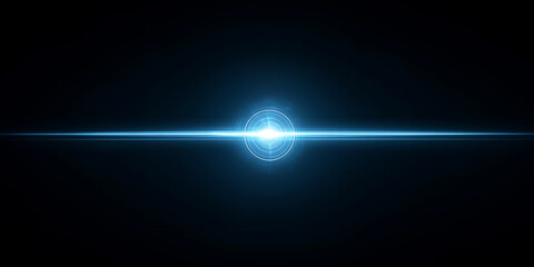 Blue light beam emitting from a central focus point, creating an abstract technology background representing energy, data, and future concepts