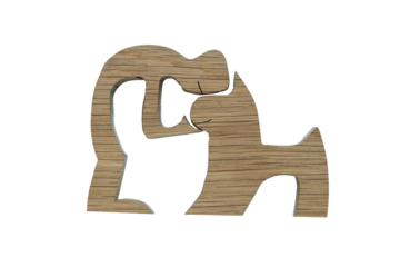 Wooden puzzle of person and dog with transparent background