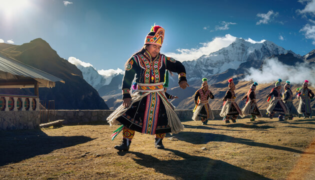 A group of people are dancing in the desert