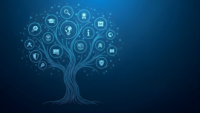 Knowledge technology tree concept with various icons