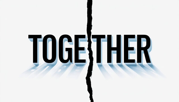 la parola insieme spezzata a met&agrave; simbolo di contraddizione, the word together split in half, symbol of contradiction