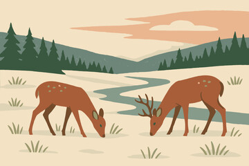 Flat clean negative no icon product deer modern punctuation meadow snowy layout