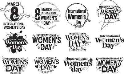 Fototapeta premium International Women’s Day Typography Vector Set for March 8, Women Empowerment Lettering, Feminist Girl Power Quotes and Logos