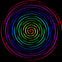 vibrant spiral pattern in rainbow colors on black background