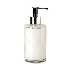 Obraz premium Clear Glass Soap Dispenser Bottle with Silver Pump on White Background