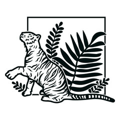 Tiger paw with plants stroke © Vexels