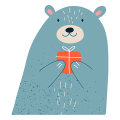 Fototapeta premium Christmas bear present illustration