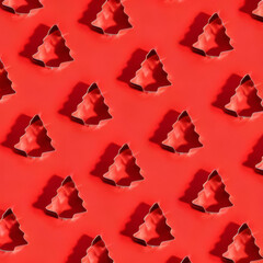 Christmas background with cookies molds. Minimal Christmas background.