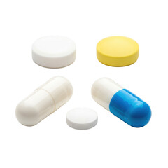 Assorted pills and tablets isolated on transparent background