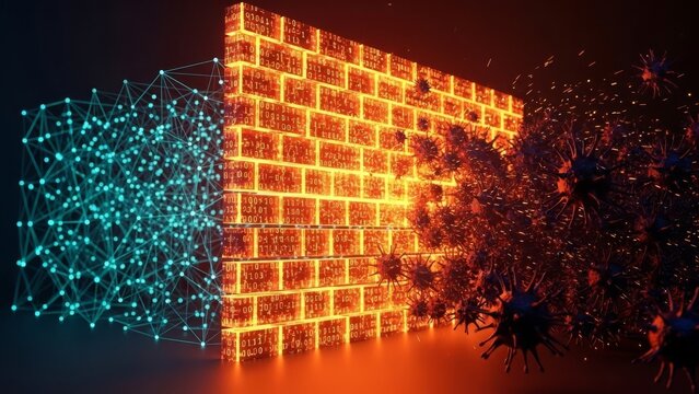 Cybersecurity attack concept with digital data and virus threat - Powered by Adobe