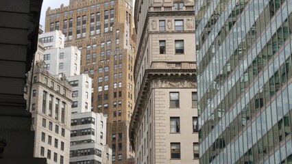 Fototapeta premium New York City Lower Manhattan Downtown Financial District, Broadway street, United States. Building architecture near Bowling Green from Battery Park. Urban cityscape of FiDi. American business center