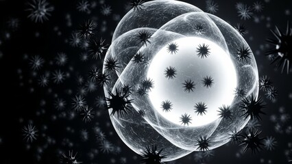 Virus attack on cell, microscopic view, health threat