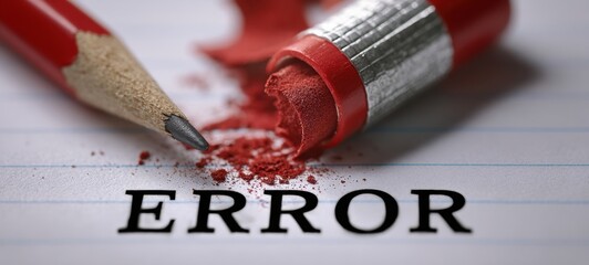 The Eraser Correcting a Pencil Mistake on Lined Paper with Bold ERROR Text
