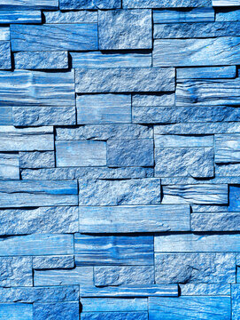 Vibrant Blue Stacked Ledgestone Wall Texture - Bold Sky Blue Wallpaper Background for Eye-Catching Coastal Design and Marketing