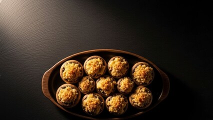 Bowl of Laddoo Balls on Dark Surface.