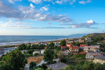 Obraz premium algeria, village, mediterranean sea, africa, north africa, algiers, aerial africa, algeria village, algerian, african village, algeria tourism, aerial, arab, road, arabic, jijel, morning, african.