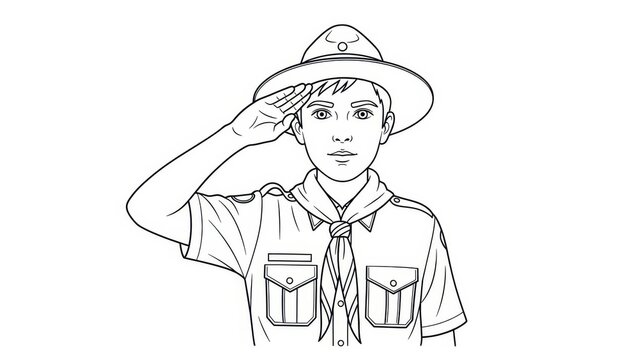 Boy Scout Saluting in Uniform, Outdoor Adventure, Youth Leadership, Scout Movement
