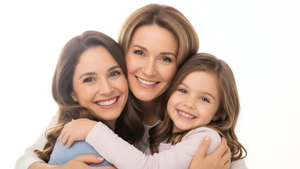 Three generations of smiling women embracing in a loving family portrait