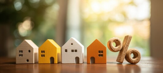 The House Models and Percentage Symbol Representing Mortgage Rates and Real Estate Finance