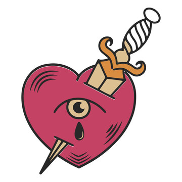 Heart pierced by dagger tattoo