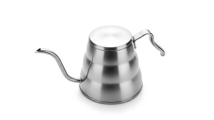 Modern stainless steel gooseneck kettle, isolated on white backdrop