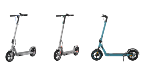 Three Modern Electric Scooters Comparison Side View Isolated on a Transparent Background