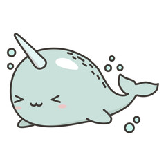 Happy kawaii narwhal flat © Vexels