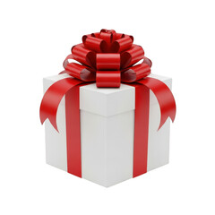 White gift box with red bow isolated on transparent background