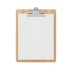 Wooden clipboard with paper, isolated on transparent background