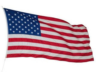 Fototapeta premium Waving american flag with stars and stripes isolated on white background