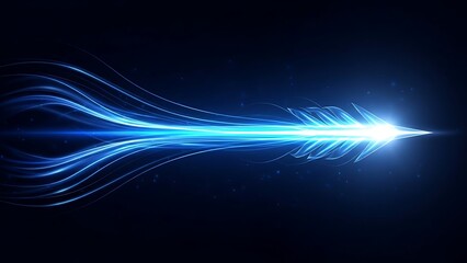 Obraz premium Glowing blue arrow with wavy lines on dark background