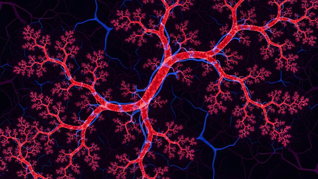 Complex fractal pattern resembling biological vascular system or branching tree structure digital science illustration concept