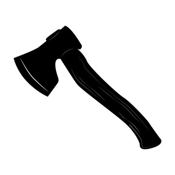 Axe. A hand tool with a metal blade and a wooden handle. It has a wedge shaped shape. Used for cutting firewood. Carpentry.